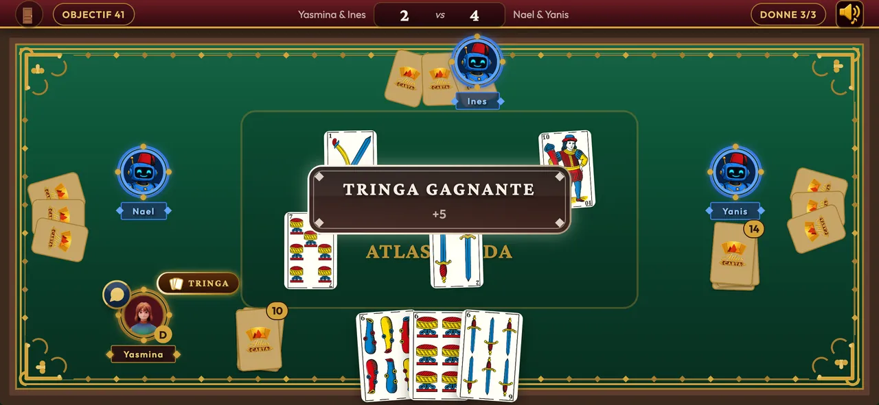 Annonce d'une Tringa pendant une partie de Ronda en 2 contre 2